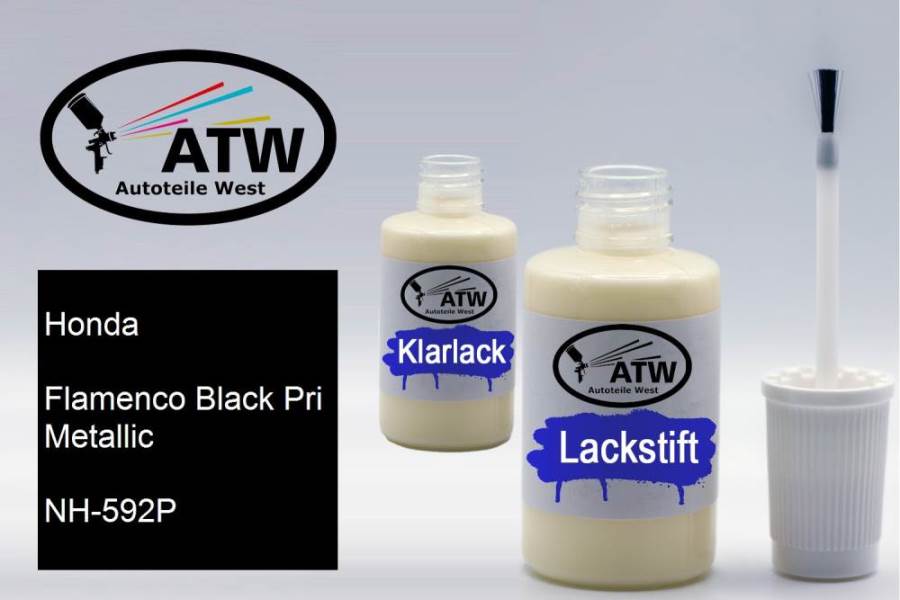 Honda, Flamenco Black Pri Metallic, NH-592P: 20ml Lackstift + 20ml Klarlack - Set, von ATW Autoteile West.